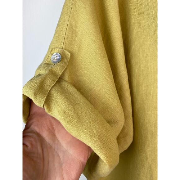 Chico's Design Women's 2 Mustard Yellow Linen Button Up Shirt - Picture 2 of 5